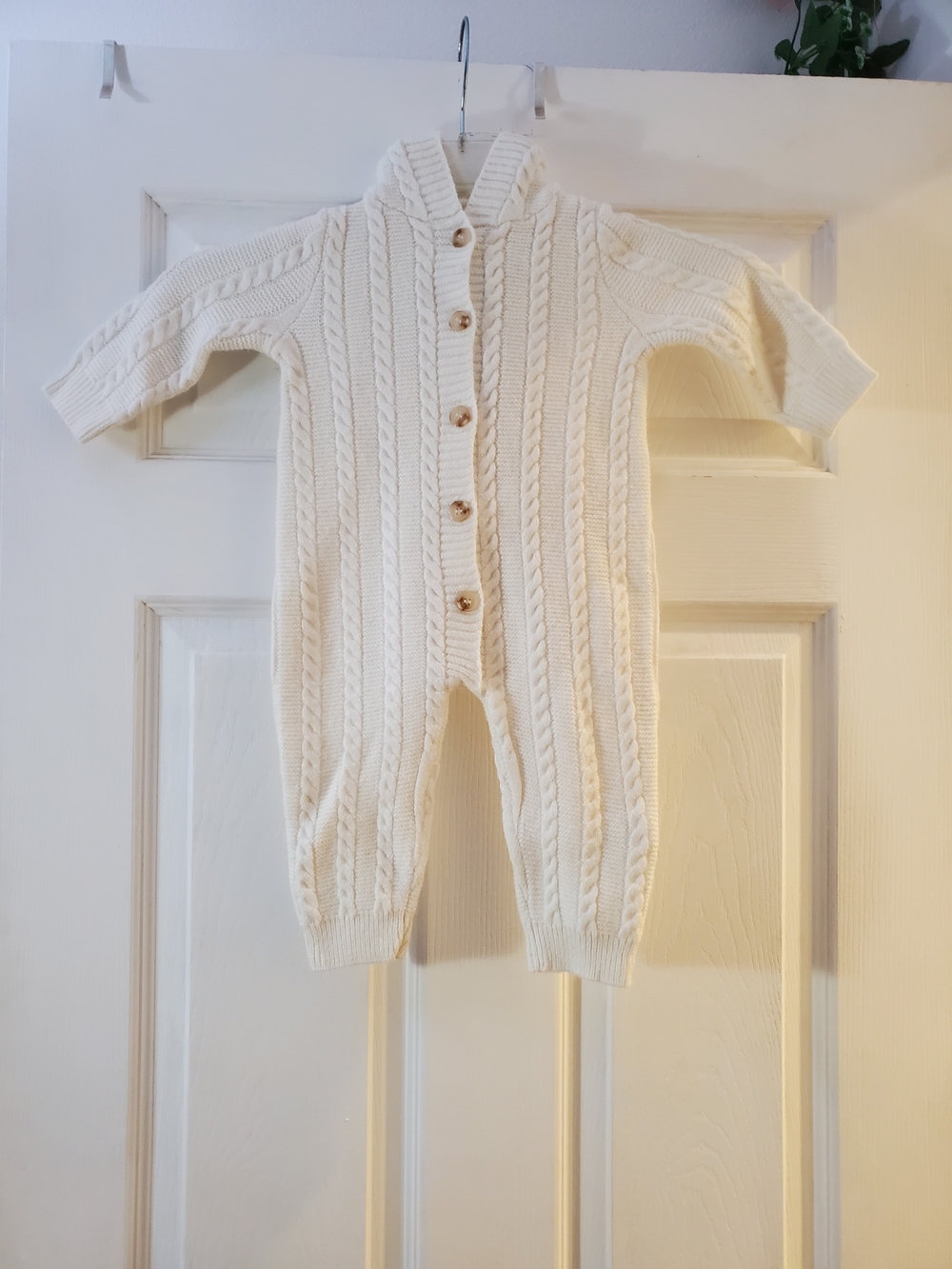SHEIN Cream Cable Knit Button-Front One-Piece